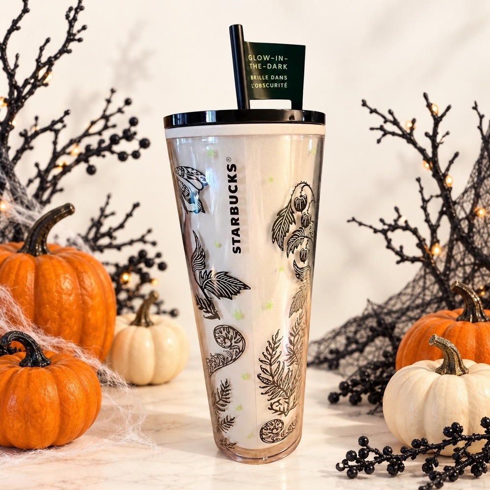 New Starbucks 2025 Fall Halloween Glow in the Dark Night Moth Moon Cold Tumbler